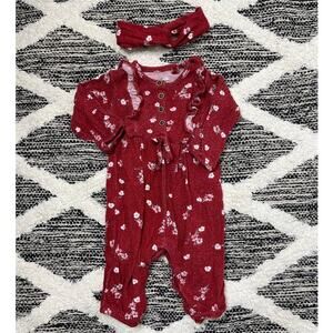 Jessica Simpson Baby Girl Floral Outfit size 3/6mo with Headband